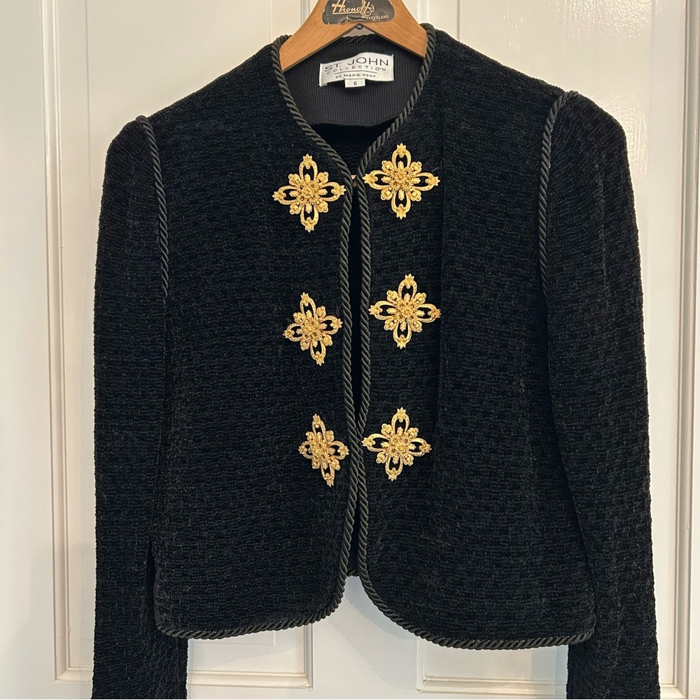 St. John Black Blazer with Gold Embellishments